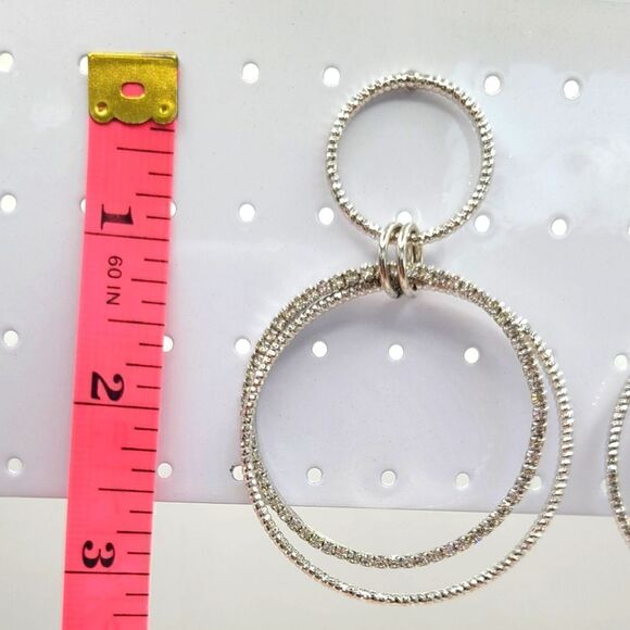 Sparkling hoop dangle earrings, rhinestone, silver tone - Picture 3 of 3